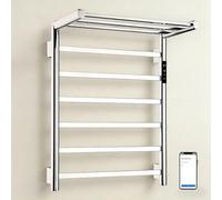 SWHC Scaldasalviette Elettrico Bagno con WiFi e Controllo Smart, Termoarredo Bagno Intelligente con Ripiano Portaoggetti Pieghevole, Display LED, Timer, Inossidabile 304 (Cromo)