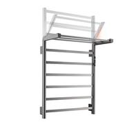 SWHC Scaldasalviette Elettrico Bagno con WiFi e Controllo Smart, Termoarredo Bagno Intelligente con Ripiano Portaoggetti Pieghevole, Display LED, Timer, Inossidabile 304 (Grigio Pistola)