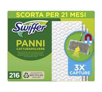 Swiffer 216 Panni Catturapolvere, in Microfibra Dry, Panni Cattura Sporco, Ottimo per Tutti i Tipi di Pavimenti e per i Peli di Animali, Maxi Formato con 79% di Fibre Riciclate
