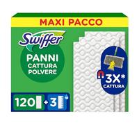 Swiffer Panni Catturapolvere, 120 Microfibre Dry e 3 Lavapavimenti, Cattura Polvere e Sporco, Ottimo per Tutti i Tipi di Pavimenti e per i Peli di Animali, Maxi Formato