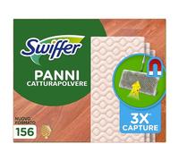 Swiffer Panni Catturapolvere, 156 Microfibra Dry Parquet, Cattura Sporco, Ottimo per Tutti i Tipi di Pavimenti e per i Peli di Animali, Maxi Formato, Fibre Riciclate