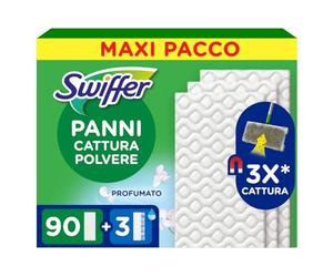 Swiffer Panni Catturapolvere 90 Dry + 3 Lavapavimenti Maxi Formato.