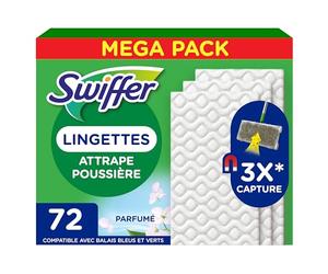 Swiffer Scopa Acchiappasogni, Ricariche Salviette Secche, 72 unità, Profumo Febreze a lunga durata, cattura 3 volte più polvere e peli di animali, scopa venduta separatamente