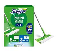 Swiffer Scopa e Lavapavimenti, 1 Manico, 4 Panni Catturapolvere e 2 Panni Lavapavimenti, Cattura Polvere e Sporco, Ottimo per Tutti i Tipi di Pavimenti e per i Peli di Animali