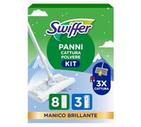 Swiffer Starter Kit Catturapolvere E Lavapavimenti Per La Pulizia Di Pavimenti In Legno E Altri Materiali, Include: 1 Scopa, 8 Panni Catturapolvere, 3 Panni Lavapavimenti