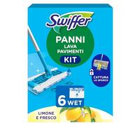 Swiffer Wet Lavapavimenti Kit, 1 Scopa + 6 Panni Umidi Limone Maxi.