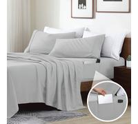 Swift Home Smart Sheets - Set di lenzuola in microfibra spazzolata ultra morbida, 4 pezzi, con angoli e tasche laterali - Silver King