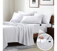 Swift Home Smart Sheets, set di lenzuola in microfibra spazzolata ultra morbida, 4 pezzi, con angoli e tasche laterali - Bianco King