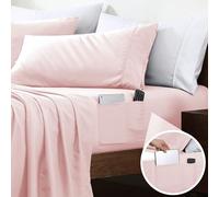 Swift Home Smart Sheets - Set di lenzuola ultra morbide in microfibra spazzolata, 3 pezzi, lenzuolo con angoli con tasche laterali, color cipria, misura matrimoniale XL