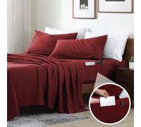 Swift Home Smart Sheets - Set di lenzuola ultra morbide in microfibra spazzolata, 3 pezzi, lenzuolo con angoli con tasche laterali, bordeaux, per letto matrimoniale XL