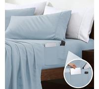 Swift Home Smart Sheets - Set di lenzuola ultra morbide in microfibra spazzolata, 3 pezzi, lenzuolo con angoli con tasche laterali, blu nebbia, per letto matrimoniale XL
