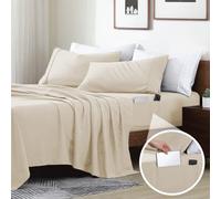 Swift Home Smart Sheets - Set di lenzuola ultra morbide in microfibra spazzolata, 3 pezzi, lenzuolo con angoli con tasche laterali, color crema, per letto matrimoniale XL