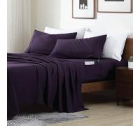 Swift Home Smart Sheets, set di lenzuola ultra morbide in microfibra spazzolata, 4 pezzi, lenzuolo con angoli con tasche laterali, melanzana, queen size