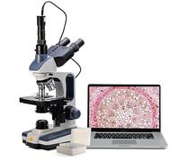 Swift SW350T Microscope trinoculaire composé, grossissement 40X-2500X, scène mécanique à deux couches, avec appareil photo 5,0 MP et logiciel compatible Windows/Mac, 5 lames préparées et 5 lames…