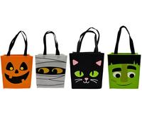 SwiftPick Home Sacchetti per dolcetto o scherzetto di Halloween, confezione da 4, zucca, mamma, gatto, Frankenstein, sacchetti regalo per feste di Halloween, di medie dimensioni, 18,5 cm x 8 cm x 22
