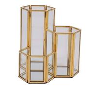 Swiixxer Glass Rame Hexagon Composite Pen Holder Per Trucco Scatola Di Vetro Multifunzione Desktop Organizer Accessori Per Ufficio