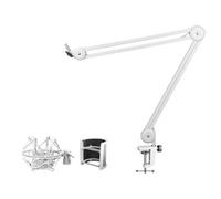 Swiixxer Supporto per Microfono per Registrazione, Podcasting, Supporto per Braccio A Forbice con Sospensione Regolabile con Filtro, Supporto Antiurto Bianca