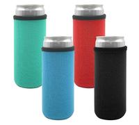 SwilrColor Beer Cooler Sleeve Seulement sous 330ml Slim Can, 4 PZ Isolato Neoprene Can Sleeves Antiscivolo Can Cooler Holder per Birra Coke-Nero Rosso Verde Blu