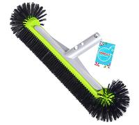 Swimming Pool Brush Head with Round Ends,17.5" Heavy Duty Aluminum Back Head for Cleans Walls, Tiles & Floors, 7 Rows Premium Nylon Bristles with EZ Clips (Green Black)