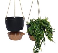 SwinDuck Vasi sospesi autoirriganti da 25,4 cm, confezione da 2 fioriere da appendere con serbatoio profondo da 1,18 l, per interni ed esterni, nero con marrone