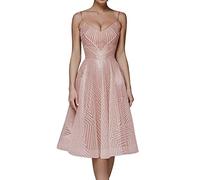 Swing Abito da cocktail da donna, con spalline sottili, lungo, con scollo a V, elegante, linea ad A, per damigella d'onore, Colore: rosa., 3XL