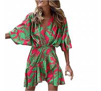 Swing - Abito da donna in maglia, con scollo a V, maniche lunghe, a righe, per autunno e inverno, a maglia, verde, XL