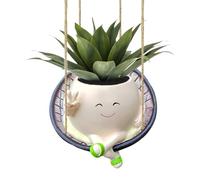 Swing Face Planter - Smiling Plant Pot - Cherished Keepsake Funny Outdoor succculent Pot, Plant Containers & Accessories, Charming Mood Booster Resin Flower Planter Ornament For Garden & Indoor Plants