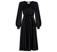 Swing Fashion Allison | Schwarz Midi Donna Elegante Festivo | Vestito da Festa Sera | Abiti da Sposa Abito da Ballo | Scollo a V | Manica Lunga | Nero | 38 (M), M
