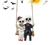 Swing Skeleton Figurines, Halloween Couple Statues, Resin Sculptures with 2.76x2.09x3.31 Inches Size, Festival Decor for Garden Gate, Tree, Kitchen Party, Yard, Display