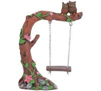 Swing Statue, Small Landscape Decoration Sculpture, Resin Owl on Tree Swing Figurine, Hand-Painted Detail, Weather-Resistant Finish for Nightstand, Bookshelf, Cabinet, Garden, Patio