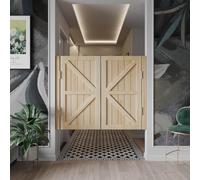 Swinging Doors Half Door, Wood Saloon Doors with Hinges, Double Swing Cafe Door Auto Close, with Hardware for Doorway Kitchen Shop Entrance Partition Pub Natural Wood 90×90cm