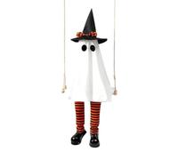 Swinging Ghost - 6ft Outdoor Decoration with Witch Hat String Lights, Hangi