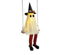 Swinging Ghost - 6ft Outdoor Decoration With Witch Hat String Lights | Swing Ghost for Patio Garden Porch Yard Lawn Fireplace Mantel Home Party Haunted Houses
