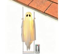 Swinging Ghost Decor 5ft Adjustable With String Lights 960g Remote Control | Ghost on A Swing Decor for Haunted House Eave Window Frame Porch Courtyard Fence