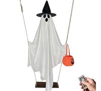 Swinging Ghost Decor - Remote Control Light Up with Pumpkin Bucket 1.5m