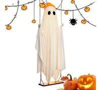Swinging Ghost Decoration - Knitted Hat Hanging Ornament | with Lights & Re | Swaying Motion Design, Remote Controlled LED Glow, Weatherproof Material, Easy Hook Mount, Spooky Fun for Porch Tree