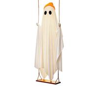 Swinging Ghost Decoration - Knitted Hat Hanging Ornament | with Lights & Re | Swaying Motion Design, Remote Controlled LED Glow, Weatherproof Material, Easy Hook Mount, Spooky Fun for Porch Tree