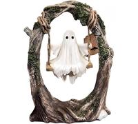 Swinging Ghost on Tree Swing,Halloween Cute Ghost Tree Swing Decor for Desktop Bookshelf Garden Patio Lawn Halloween Decor (A)