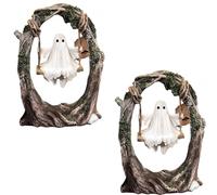 Swinging Ghost on Tree Swing,Halloween Cute Ghost Tree Swing Decor for Desktop Bookshelf Garden Patio Lawn Halloween Decor (A*2)
