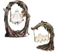 Swinging Ghost on Tree Swing,Halloween Cute Ghost Tree Swing Decor for Desktop Bookshelf Garden Patio Lawn Halloween Decor (A+B)