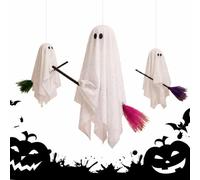 Swinging Ghost Outdoor Decor 70cm 3 Pieces Flying Spooky Props With Broom
