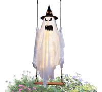 Swinging Ghost with Butterfly Hat Light-Up Large - Spooky Garden Decor
