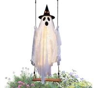 Swinging Ghost with Butterfly Hat Light-Up Large - Spooky Garden Decor