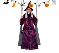 Swinging Witch - Witch On A Swing, Life Size Outdoor Props For Garden, Porc