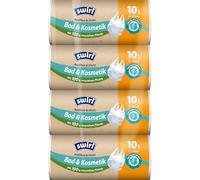 Swirl Sacchetti della spazzatura antistrappo e ermetici, per bagno e cosmetici, 10 l (4 x 37 sacchetti), a prova di goccia, resistenti agli strappi, con pratica maniglia per il trasporto