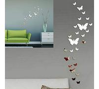 SwirlColor 36PCS Farfalla Specchio Adesive da Parete Combinazione 3D Specchio Wall Stickers Home Decoration(Argento)