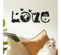 SwirlColor Adesivi Murali Gatti, 4 Pezzi Moda Lettere D'Amore Gatto Adesivi Da Parete Autoadesivo DIY Effetto Specchio Adesivi Da Parete per Casa Cucina Soggiorno Camera da letto TV Sfondo -Nero