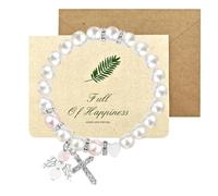 SwirlColor Bracciali per ragazze con croce angelica, strass bianco e perla Regali di prima santa comunione Regali di battesimo per bambini per il compleanno di scuola Amico