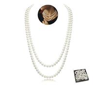 SwirlColor Collana Perle Donna, 150cm/59in Moda Lunga Faux Perla Collana 1920 Rotonda Gioielli di Costume con Sacchetto di Filato e Scatola di Gioielli