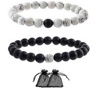 SwirlColor Coppia Bracciali Lui lei Nero Opaco Bianco Agata Howlite Best Friends Coppia Relazioni Distanziatore Perline Braccialetti di Coppia - 2Pcs